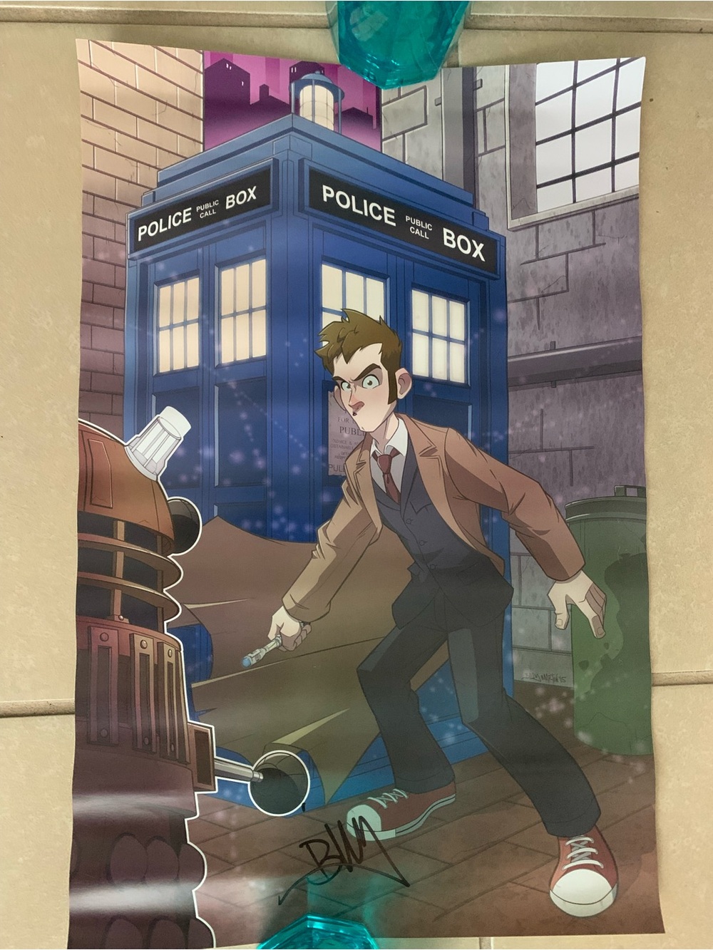 Doctor Who 10th Doctor, TARDIS, Dalek Animated Art Print signed by artist 11”x17